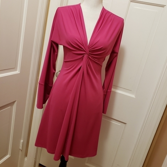 Moda International Women's Pink V-Neck Long Sleeve A-Line Pleated Dress … - Picture 6 of 12